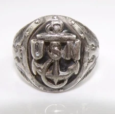Vtg Ostby & Barton Titanic WWII Men's USN Navy Sterling Silver Ring Sz 6.5 FZZ