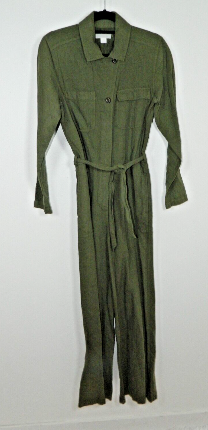 Outerknown Jumpsuit Coveralls  Small Olive Green Zipper Pockets Collared-image