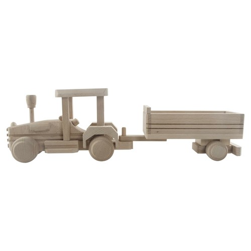 Wooden Farm Tractor With Drop-Side Trailer Beechwood Vehicle Decor Craft Paint - Picture 3 of 7