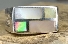 Vintage Mother-of-Pearl  925 Silver Ring Size 8 Signed M5