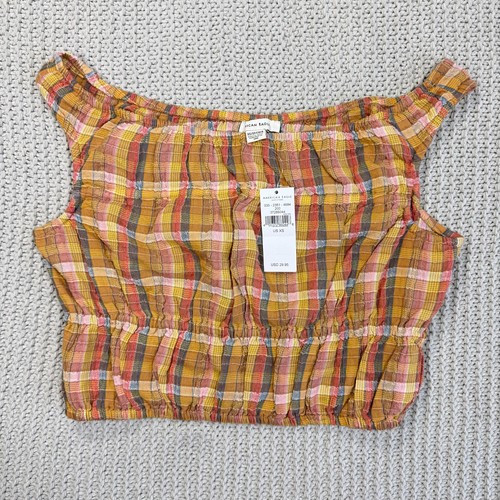 American Eagle Plaid Crop Top XS Stretchy Smocked Retro Western Festival NWT New