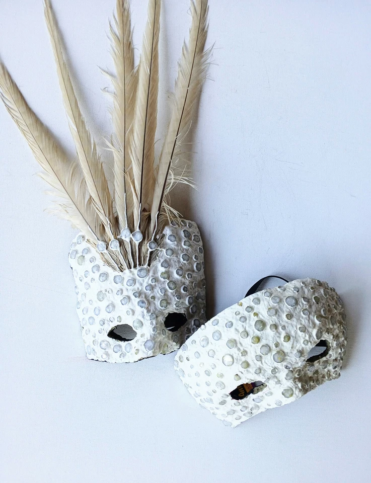 White Gemstone 17" Feathers plus Couple Masks One of a kind - Hand made - Image 2 of 4