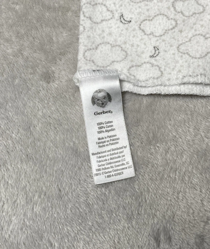 Gerber Gris Blanco Nube Luna Estrella Bebé Recepción Manta Franela Algodón Lovey Foto 3 de 4