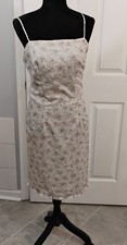 New Tailor B.Moss Floral Dress 8 Taupe Pink Spaghetti Strap Lined Party Cocktail