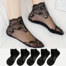 5 Pairs Women's Lace Socks Sheer Breathable Thin Fashion Translucent Summer-