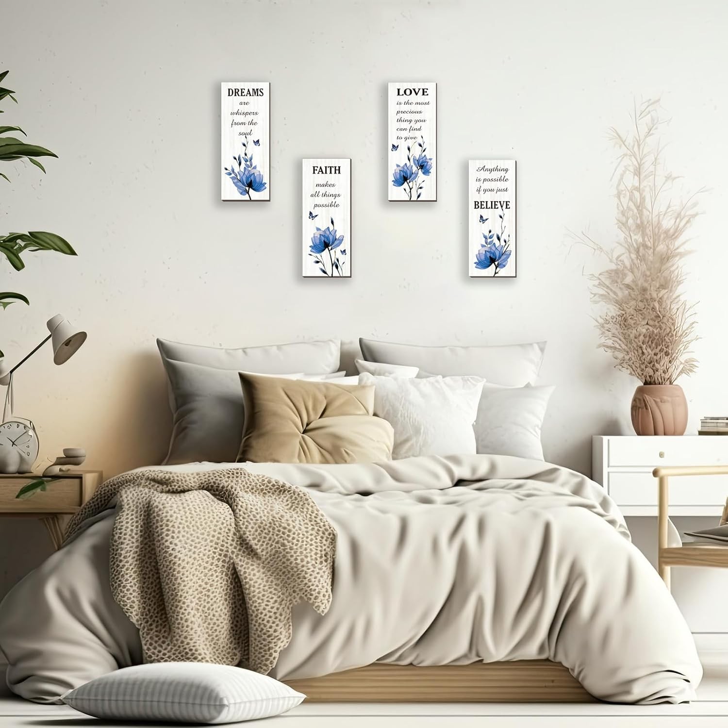 DONFENTHY 4 Pcs Blue Bathroom Decor Wall With Flower Dreams 