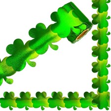 32.8 Ft St. Patrick's Day Holographic Bulletin Board Border Green Shamrock Clove