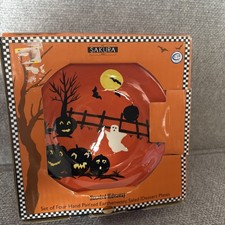 Sakura Haunted Hideaway Halloween Salad Plates Set of 4 Hand Painted Dessert