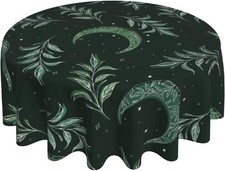 Boho Sun Moon Tablecloth Astrology Sun Stars Green Plants Hippie Pattern Table