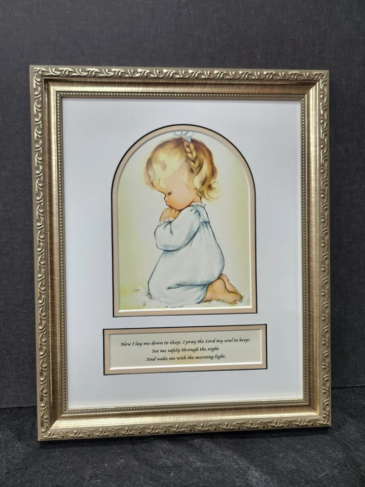 Bebé niña estampado vintage rezando ahora me acuesto a dormir oración personalizado enmarcado Foto 4 de 4