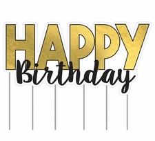 Black and Gold Happy Birthday Yard Sign 66.5" X 33.3" 6 Stakes