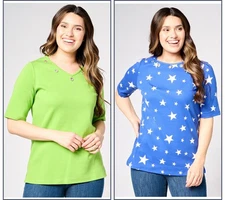 Quacker Factory Women's Top Sz S Elbow SLeeve Grommet Tops Multi-colored A644979