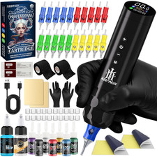 Wireless Tattoo Machine Kit Complete Set - Tilted OLED Screen Rotary Tattoo Pen