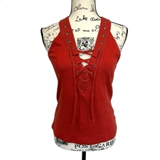 Idyllwind by Miranda Lambert Burnt Orange Lace Up Halter Y2K Style Top Medium