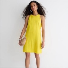 J. Crew Dress Yellow 100% Linen Maxine Mini High Neck Sleeveless BR433 Size XST