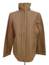 Centigrade Women's Leather Jacket Size L Brown Braided Collared Zip Pockets New