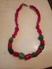 NECKLACE CHUNKY TURQUOISE/CORAL W/SILVERTONE CLOSURE 18" — photo 1