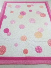 Vintage Feed Sack Hand Stitched Circle Polka Dots Patch Work Girls Quilt 85x67in