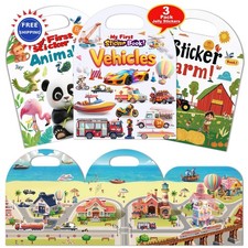 Reusable Sticker Books 3 Pack Toddlers 2-4 Years Vehicles Trucks Animals Farm