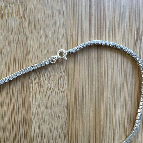 925 Sterling Silver Cubic Zirconia Tennis Necklace Box Chain Spring Ring image 6