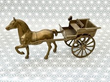 Lovely Brass Horse and Cart Carriage Figurine Ornament  Vintage 27cm Long