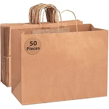 Brown paper bags with handles - large gift bags with handles - 16x6x12