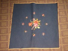 Vtg. Beautiful Navy Blue Multi-colored Floral Needlepoint 22" sq. Excellent