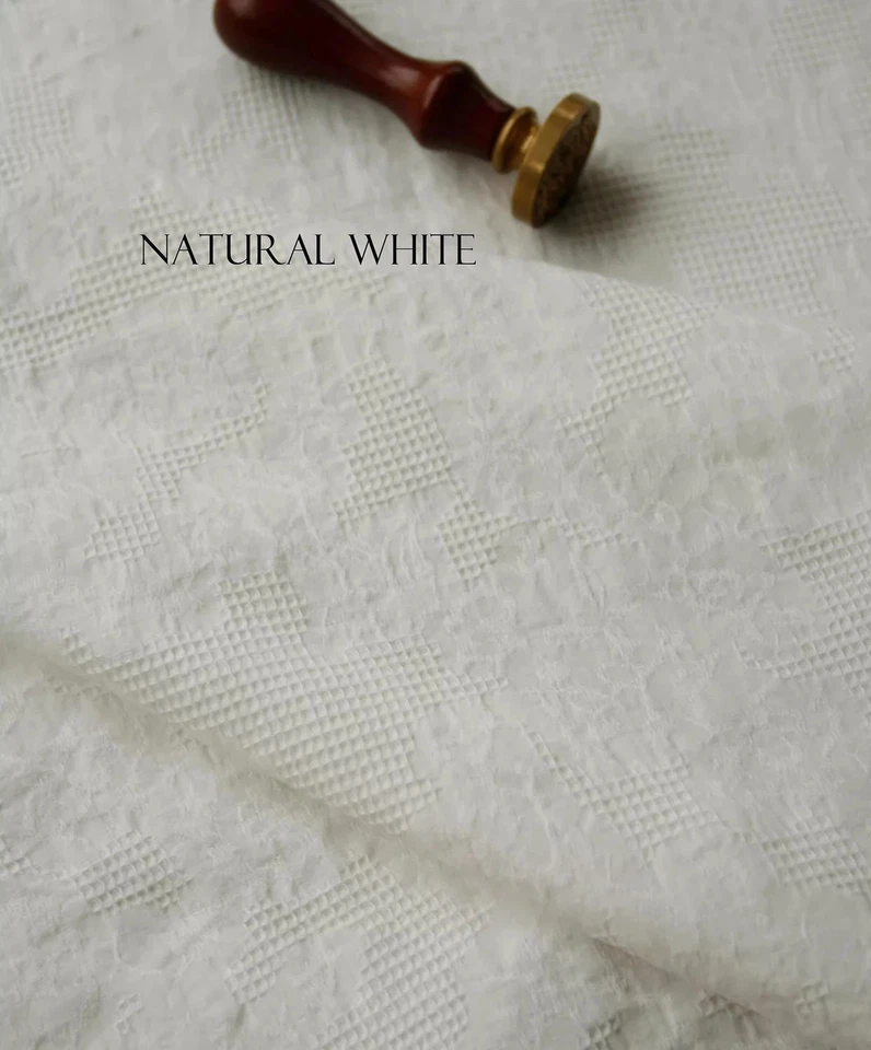 55'' Wide By Yard Vintage Plaid Lace Jacquard Cotton Fabric For Shirt Dress - Image 3 of 4