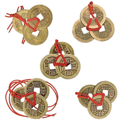 5 Strings of Copper Lucky Coins, Feng Shui Münzen, Traditionelle Münzen mit rote