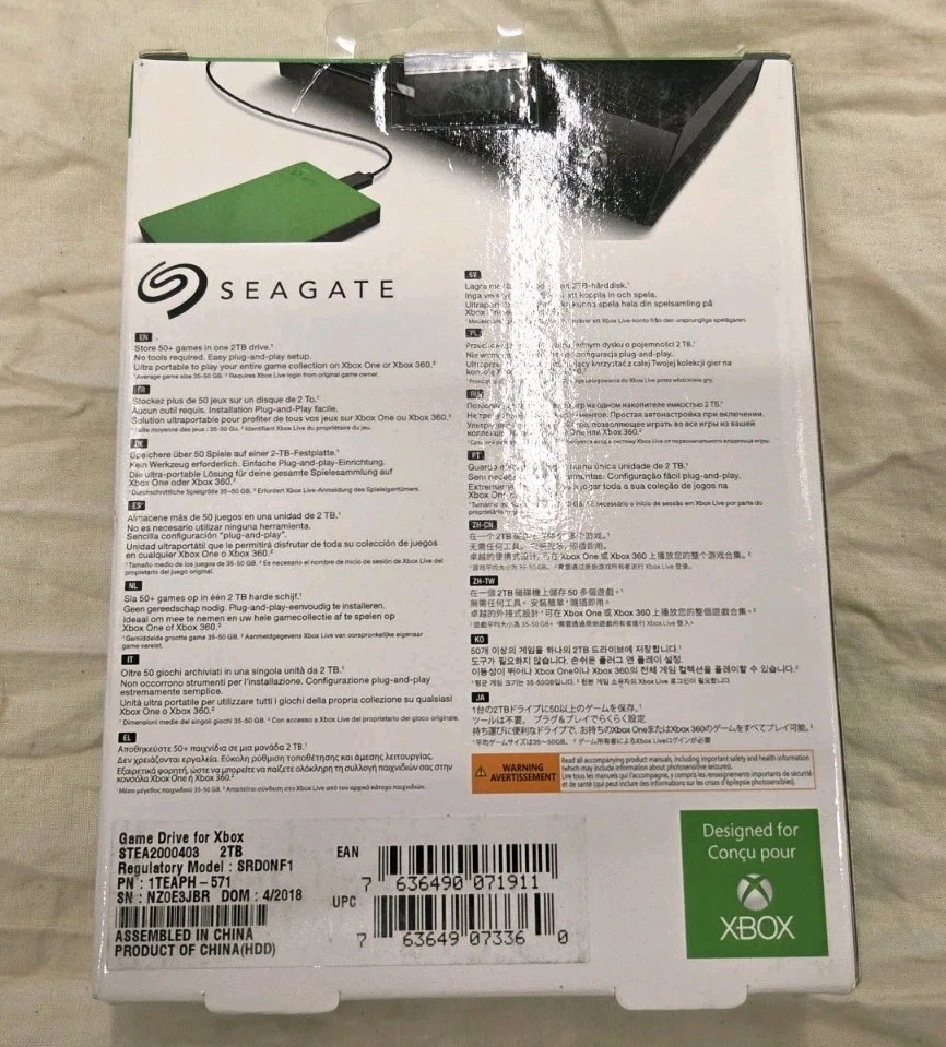 Disco duro externo Seagate verde nuevo y sellado de fábrica 2 TB verde Xbox One y 360 Foto 2 de 4