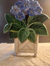 Handpainted On Wood Pansy Boquet In Pot Signed By Artist Country Decor Vintage