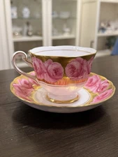 Royal Chelsea England Gold And Pink Flower Teacup And Saucer