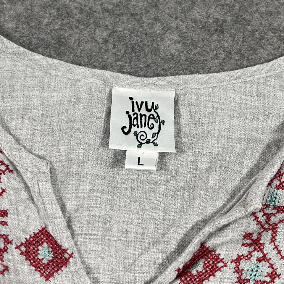 Top túnica para mujer Ivy Jane beige rojo bordado manga kimono 3/4 talla grande Foto 2 de 4