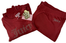 JUICY COUTURE Velour Size L Tracksuit COCO RED Bling Logo Sweatshirt Joggers NWT