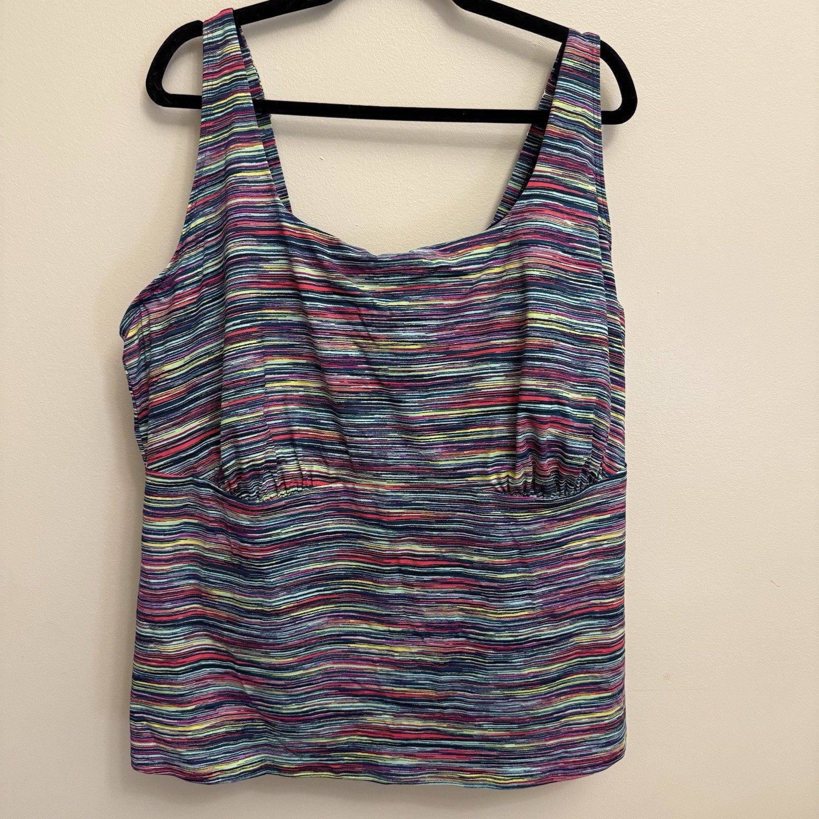 Lands End Tankini Top 24W Square Neck Underwire Swim Pink Navy Space Dye Striped