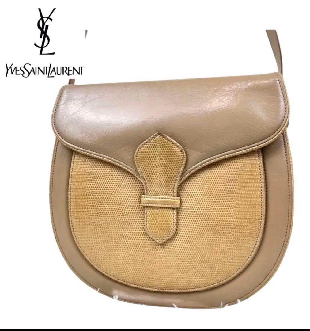 Yves Saint Laurent Vintage Beige Lizard Leather Shoulder Bag