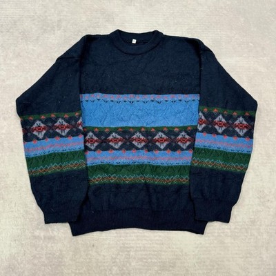 Vintage Abstrakt Strickpullover Gemustert Opa Strickpullover Herren M