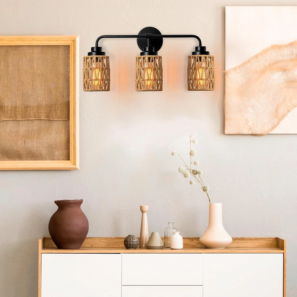3-Light Bathroom Light Fixtures Vanity Lights over Mirror, Rustic Farmhouse Ratt - Image 2 of 4