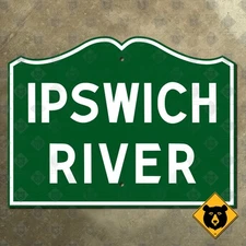 Massachusetts Ipswich River highway road sign Peabody Danvers Lynnfield 20x15