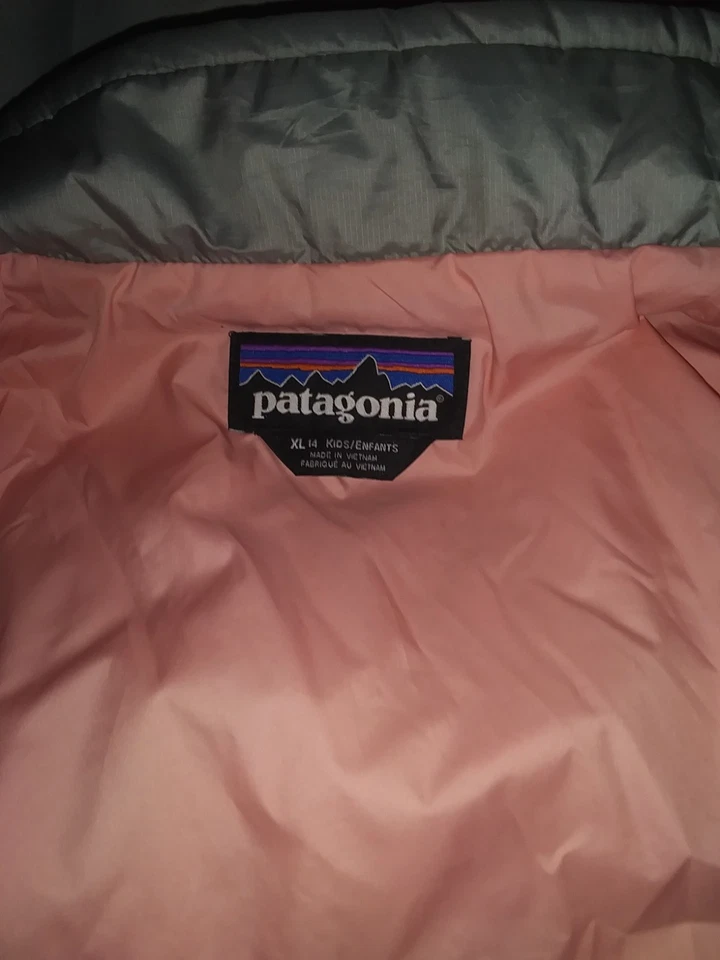 Chaqueta Patagonia Niña XL 14 Gris Rosa Puffer Abrigo Acolchado Aislado Cremallera Completa Foto 2 de 4