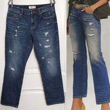 NWOT CAbi 4152 100 Boyfriend Jeans Medium Wash Distressed Sz 6 Mid Rise Cotton