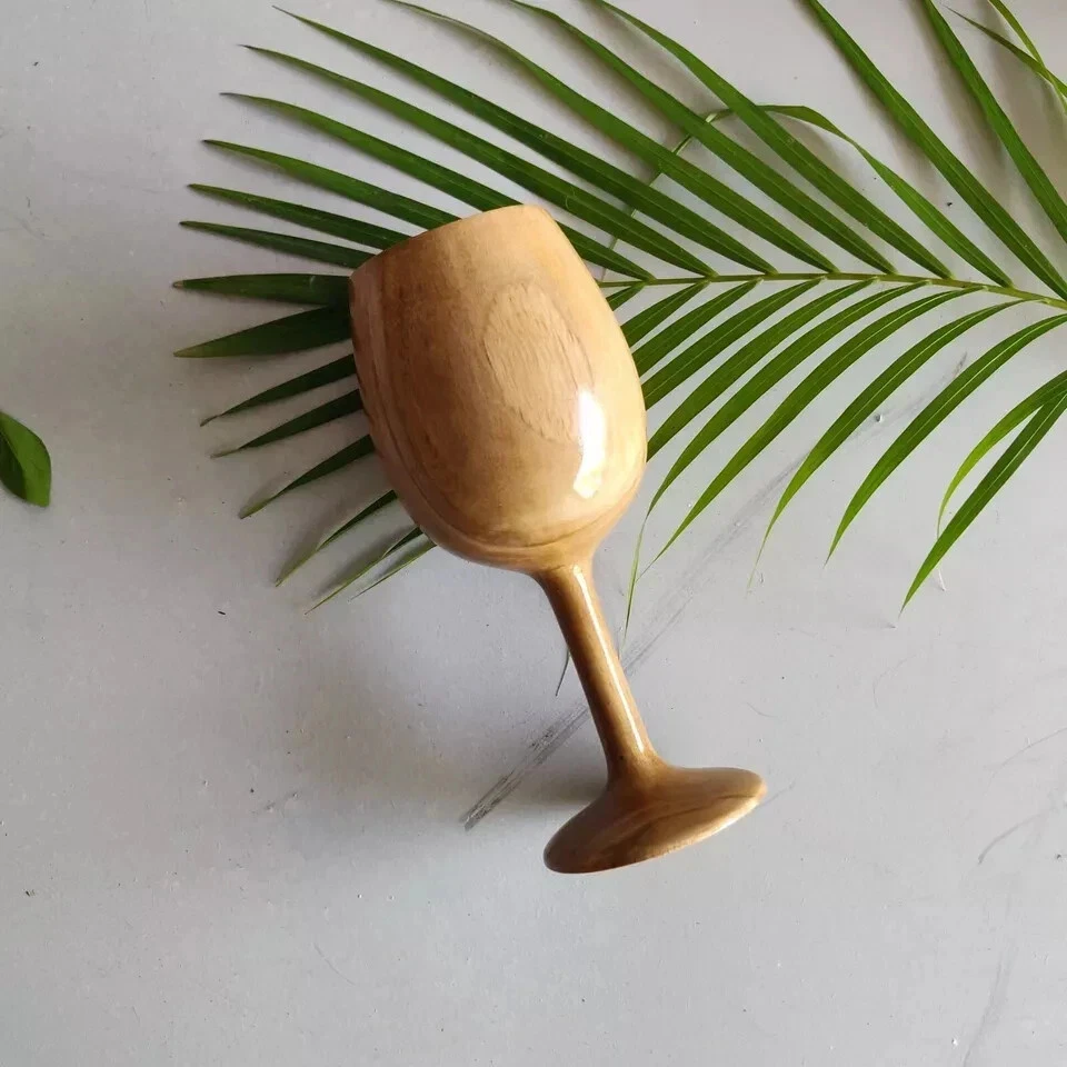 Copas de vino de madera de teca premium - Juego de 6, impermeables y duraderas Foto 2 de 4