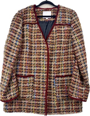 Anthropologie Ett:twa Harlequin Oversized Tweed Longline Jacket Size Large
