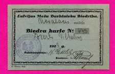 LATVIA LETTLAND  Membership card 1928s 728