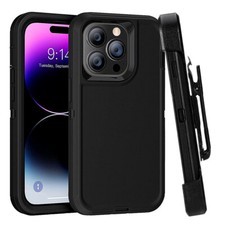For iPhone 14 Pro Max 14 Plus Defender Shockproof Black Case With Clip  Screen