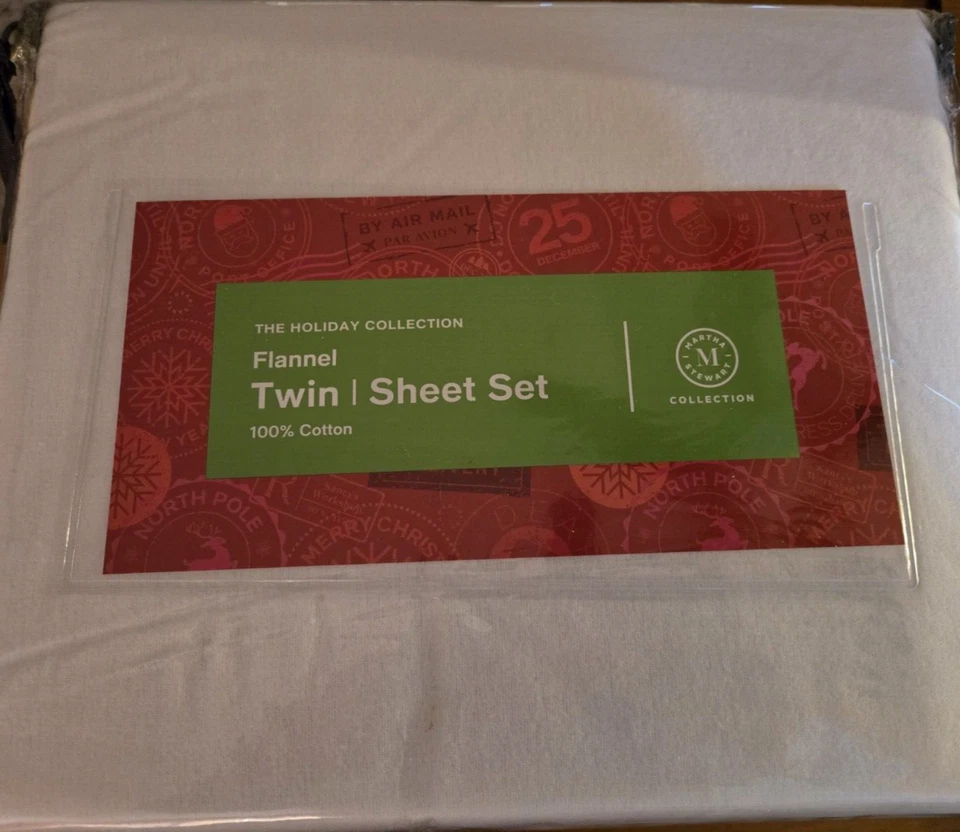 Juego de sábanas dobles Martha Stewart The Holiday Collection marfil 100 % algodón franela Foto 3 de 3