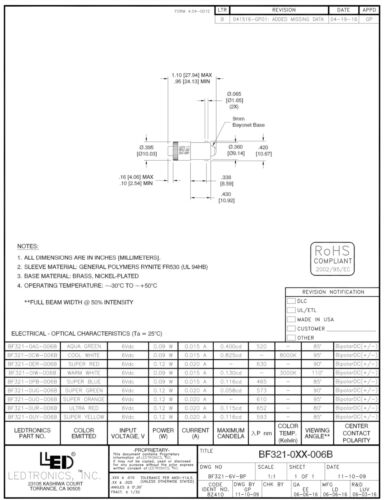 Ledtronix 1V BF321-0CW 6V-BP LED Clear Diode - Picture 2 of 2