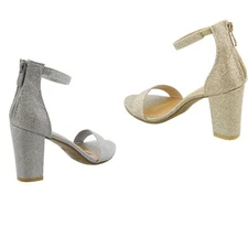 TOP Moda Womens Hannah-1 Chunky High Heel Metallic Glitter Ankle Strap Sandals