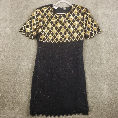 laurence kazar new york beaded dress VTG Laurence Kazar New York Women's Short Sleeve Beaded & Sequins Formal  Dress