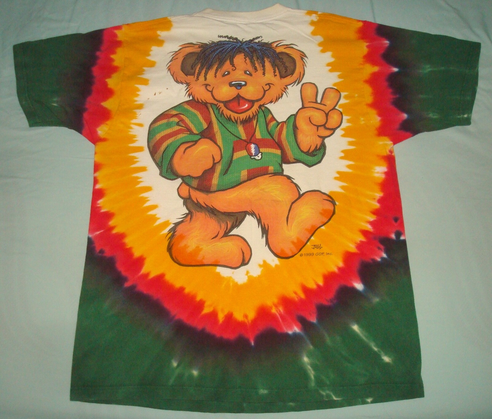 VTG 1999 GRATEFUL DEAD BEAR TIE DYE T SHIRT MEDIUM LIQUID BLUE 90s